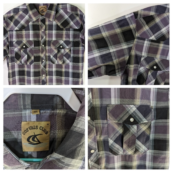 Pearl Snap Western Style Shirts XXL Plaid Lot 2 Pair Black White Gray Silver - Picture 12 of 16